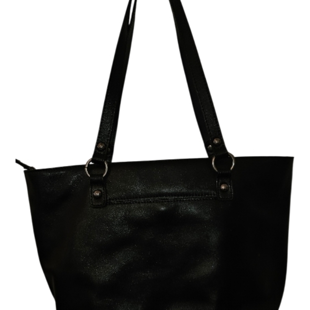 Patricia Nash Black Leather Shopper Tote with Ring Accents